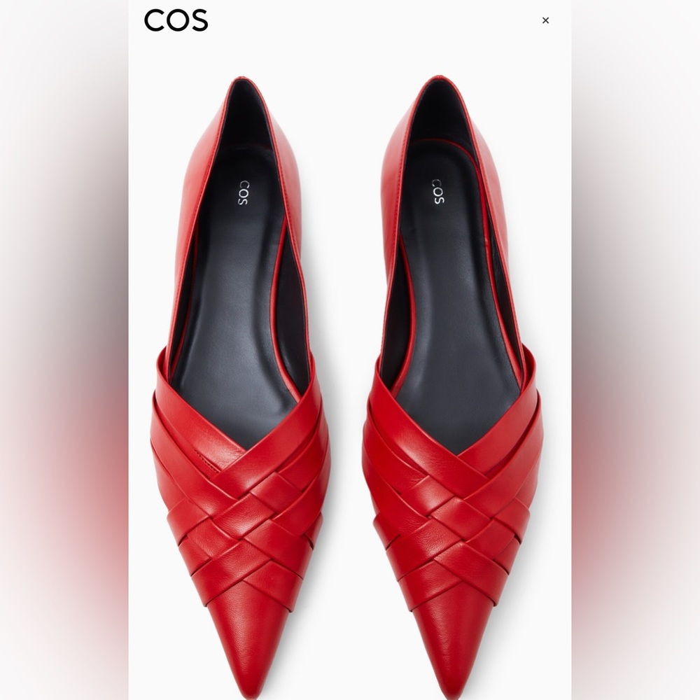 COS Crisscross Strap Premium Nappa Leather Pointed Flats Red EU40 US9 - Picture 3 of 17